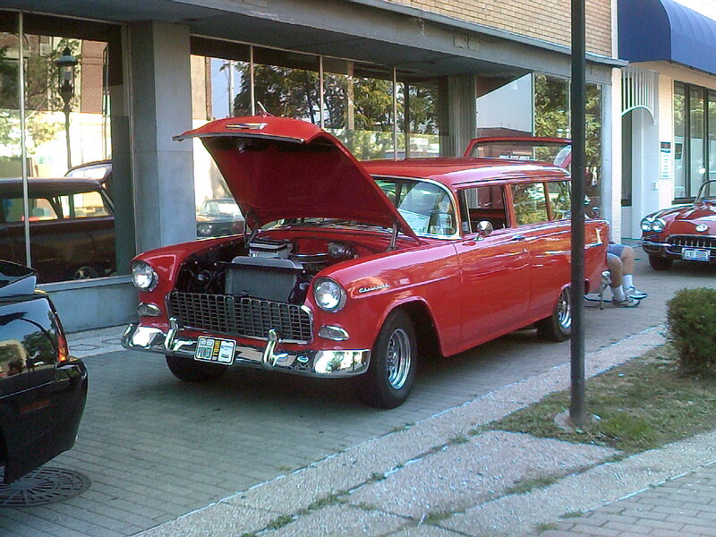 Red Classic Station Wagon — Calm, Afternoon, Photograph, Car, Building