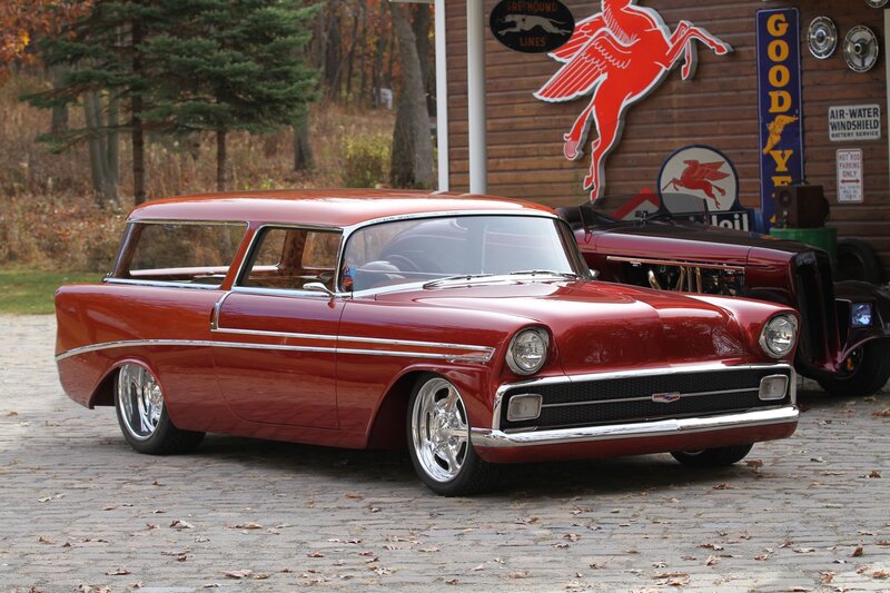 Red Classic Station Wagon — Calm, Autumn