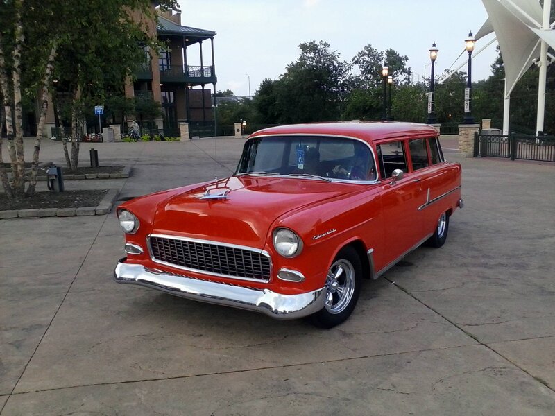 Red Classic Station Wagon — Calm, Sunset