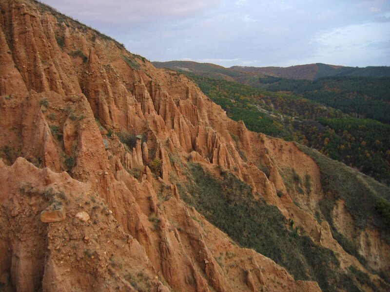 Red clay hoodoos in autumn