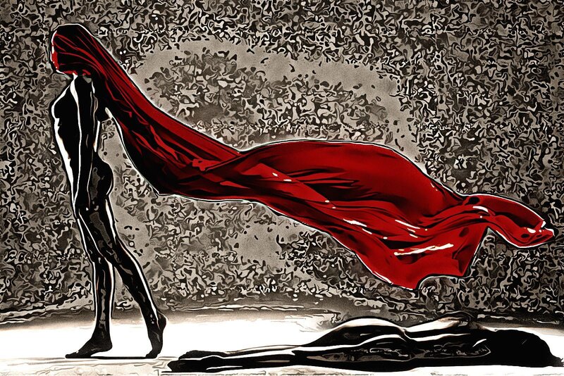 Red Cloak Figure Walking