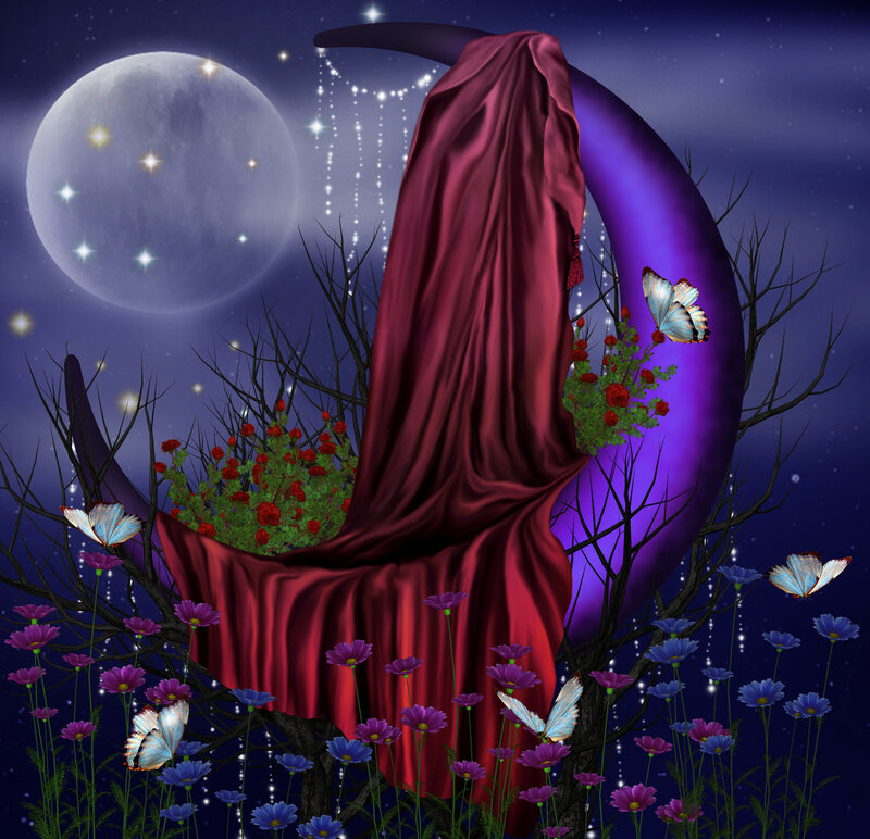 Red Cloak on Crescent Moon