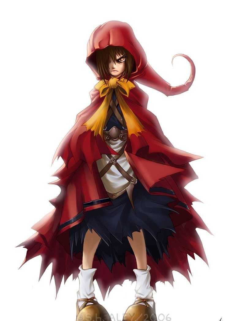 red-cloaked anime character