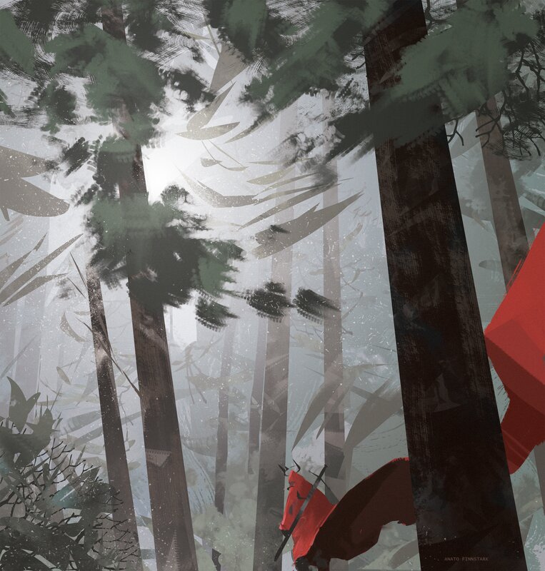 Red-cloaked Figure in Forest — Red