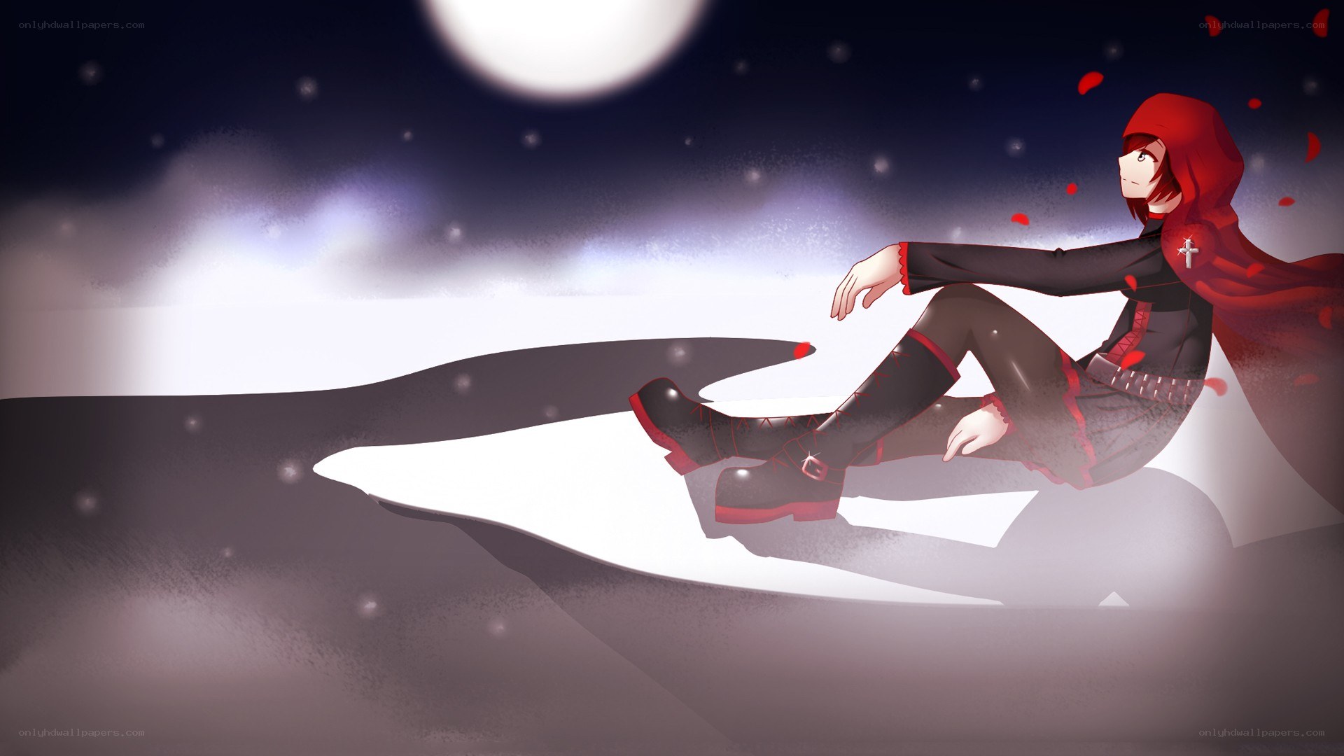 red-cloaked figure in moonlight