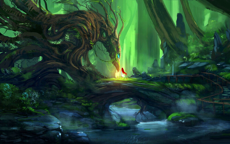 Red-cloaked Figure with Tree