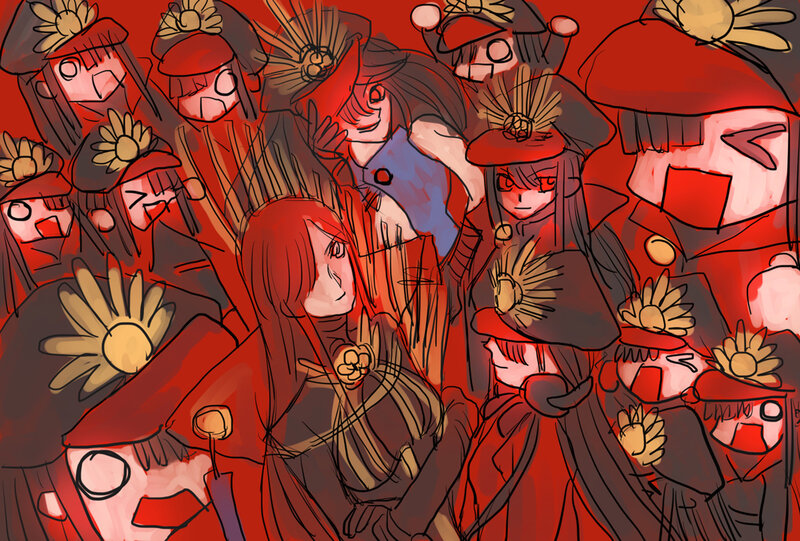 Red-cloaked Figures