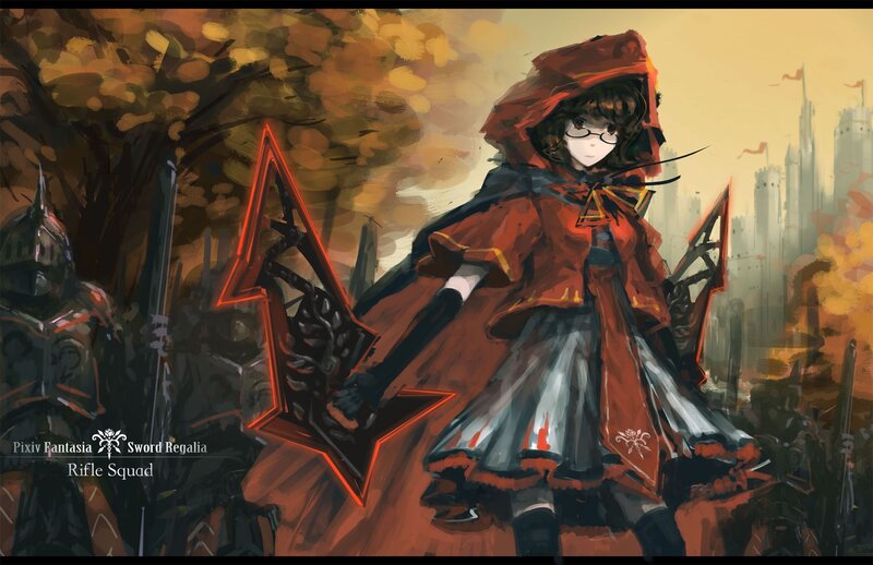 Red-cloaked warrior in autumn