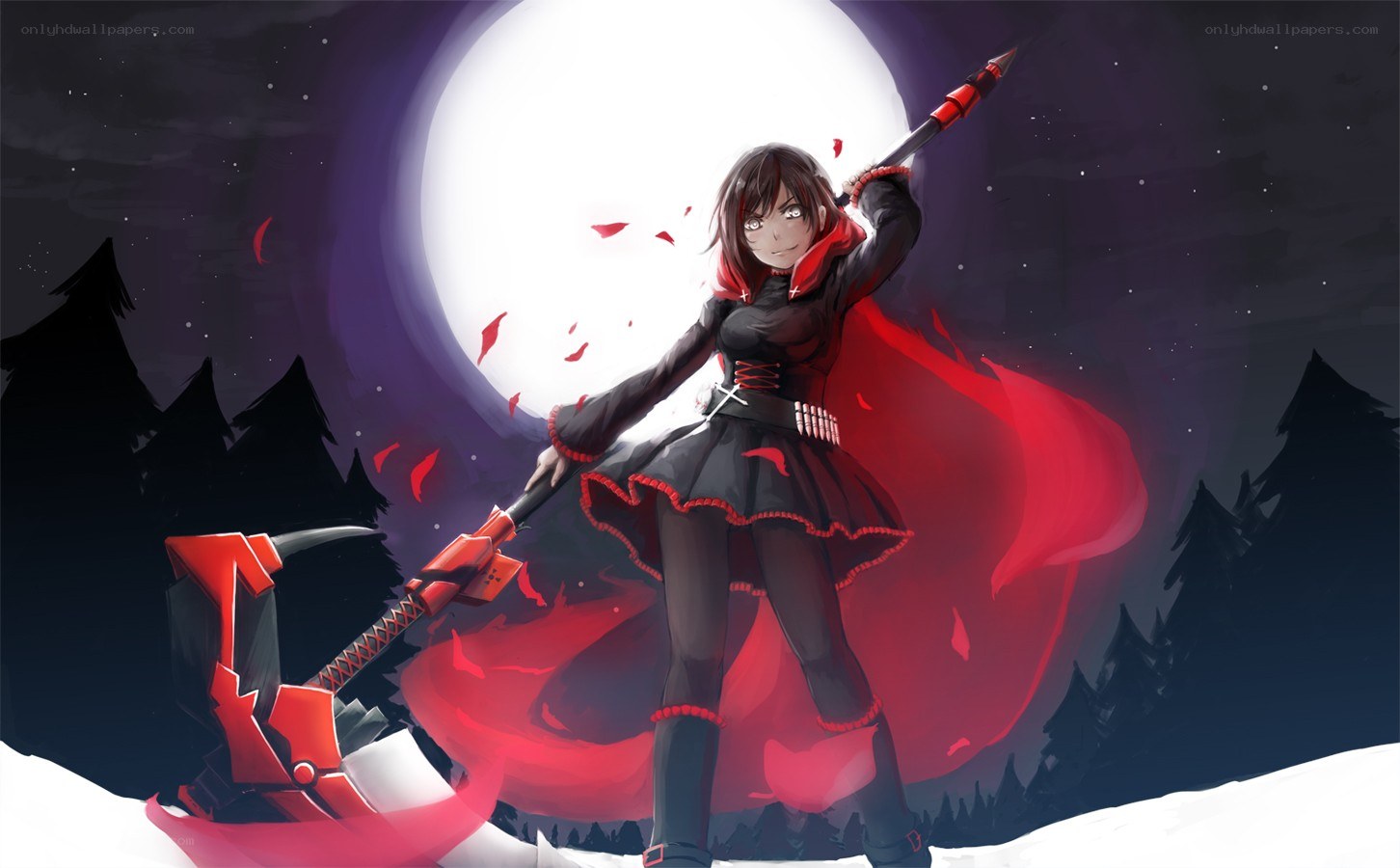 Red-cloaked warrior in moonlight