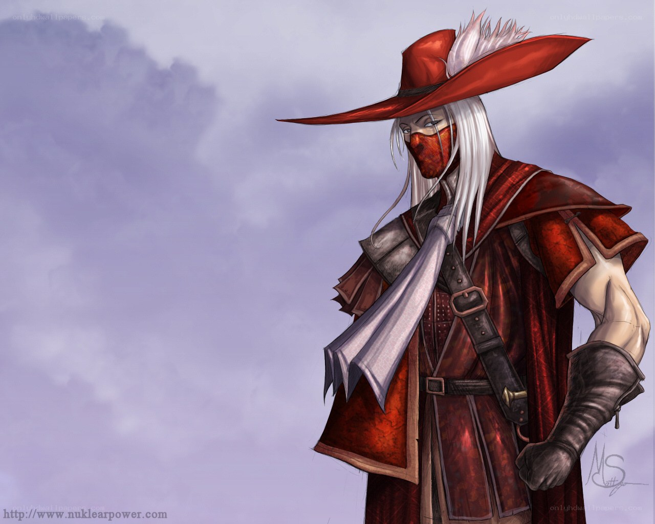 red-cloaked warrior with feathered hat