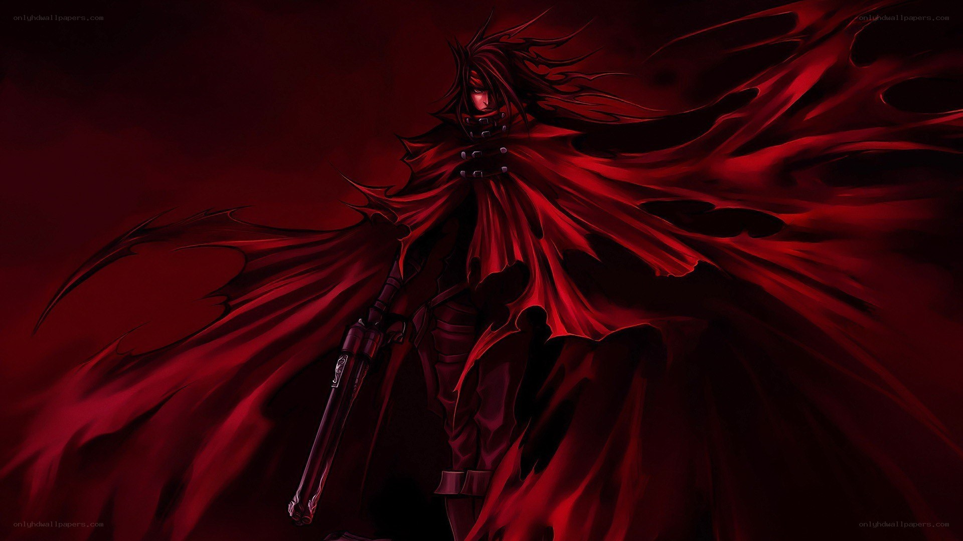 red-cloaked warrior with gun