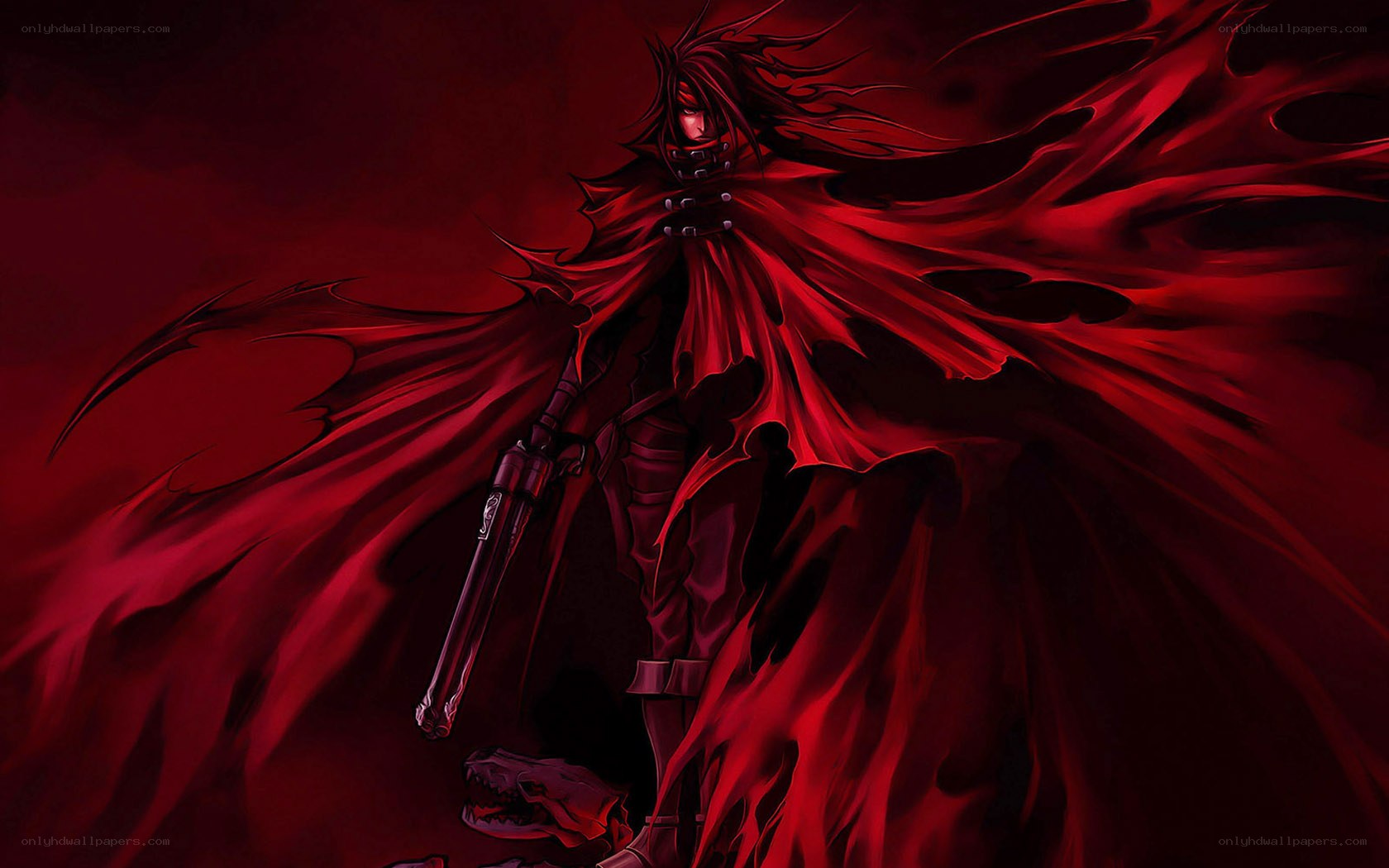 red-cloaked warrior with gun
