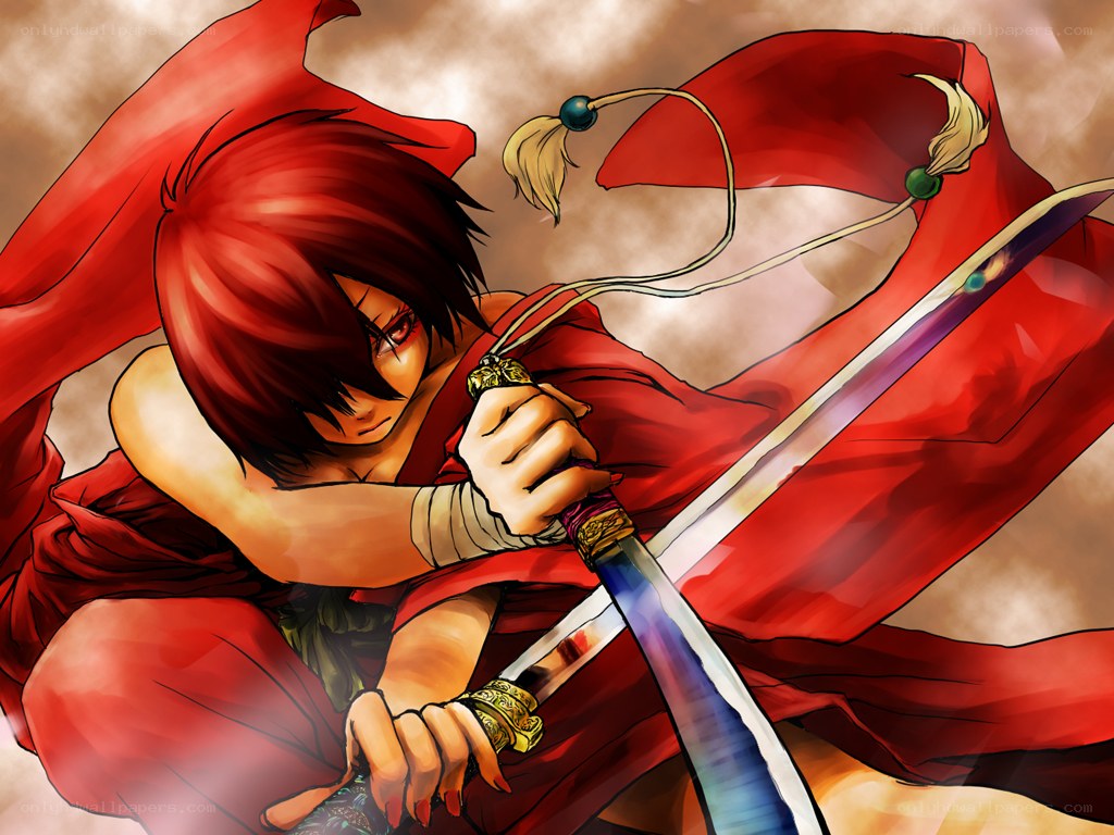 Red-cloaked warrior with sword
