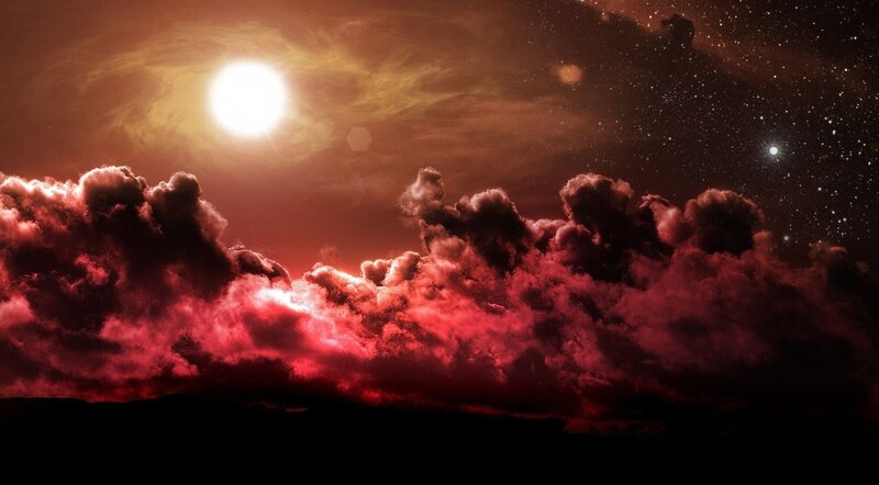 Red Clouds under Bright Sun