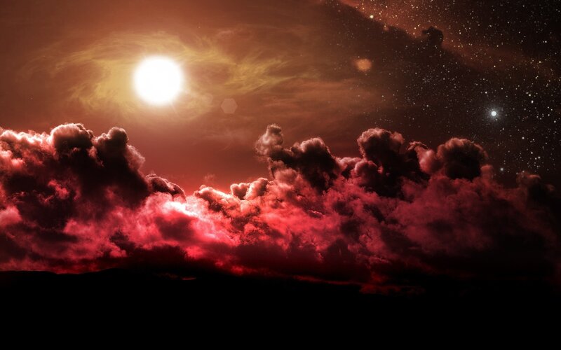 Red Clouds under Starry Sky — Dramatic