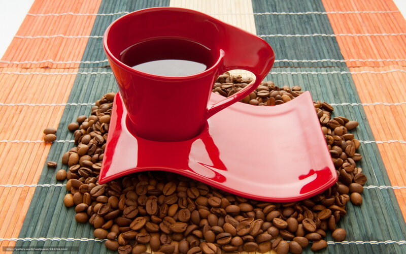 Red Coffee Cup on Beans — Calm, Photograph, Coffee Beans