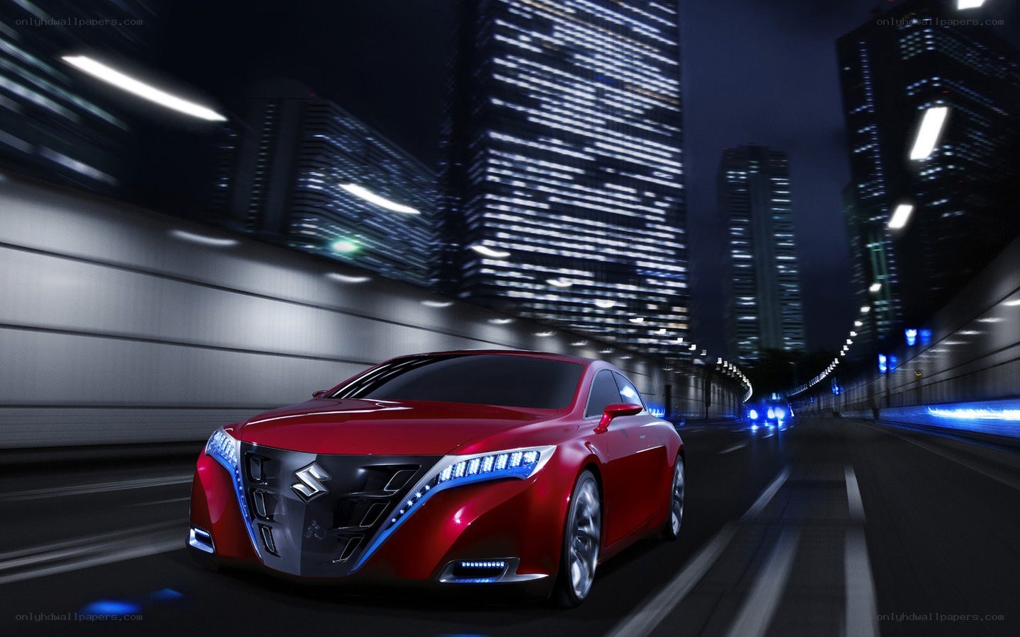 Red concept car at night