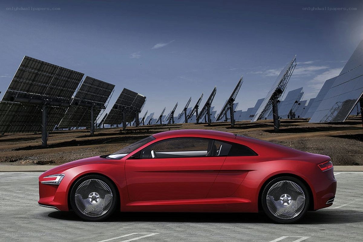 Red concept car at solar farm