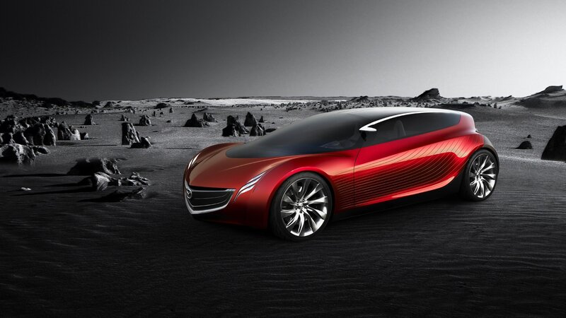 Red Concept Car — Dramatic, 3d Render, Desert Landscape, Rock Formations