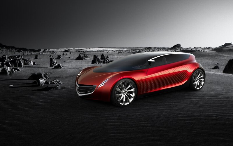 Red Concept Car — Dramatic, 3d Render, Desert Landscape