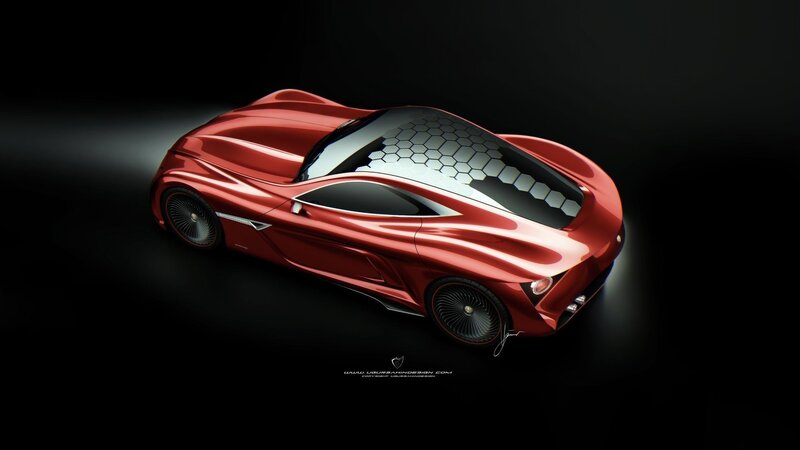 Red Concept Car — Dramatic, 3d Render, Hexagonal Pattern