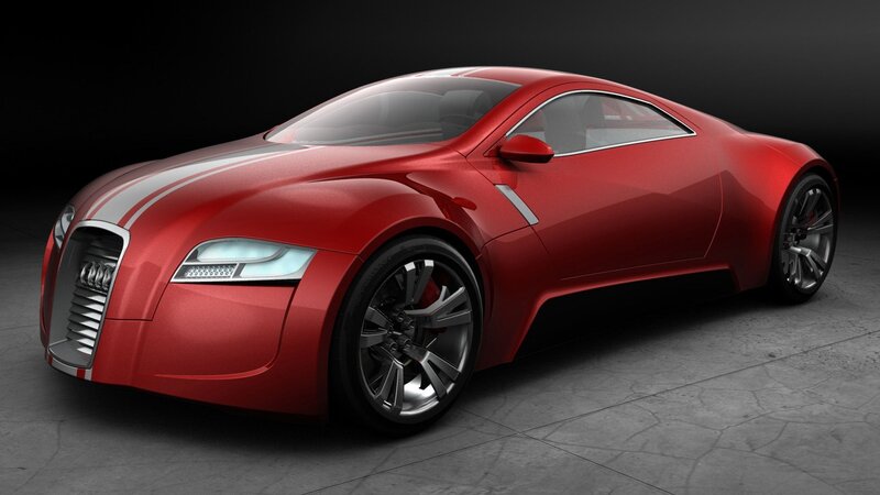 Red Concept Car — Dramatic, 3d Render, Stripes, Wheels