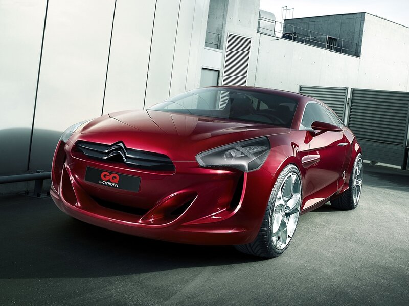Red Concept Car — Dramatic, Afternoon, Photograph, Building, Wheels, Headlights, Black