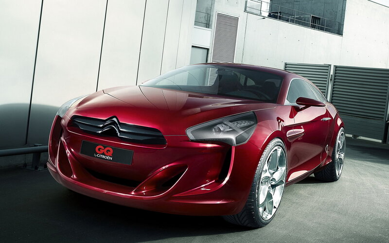 Red Concept Car — Dramatic, Afternoon, Photograph, Building, Wheels, Headlights