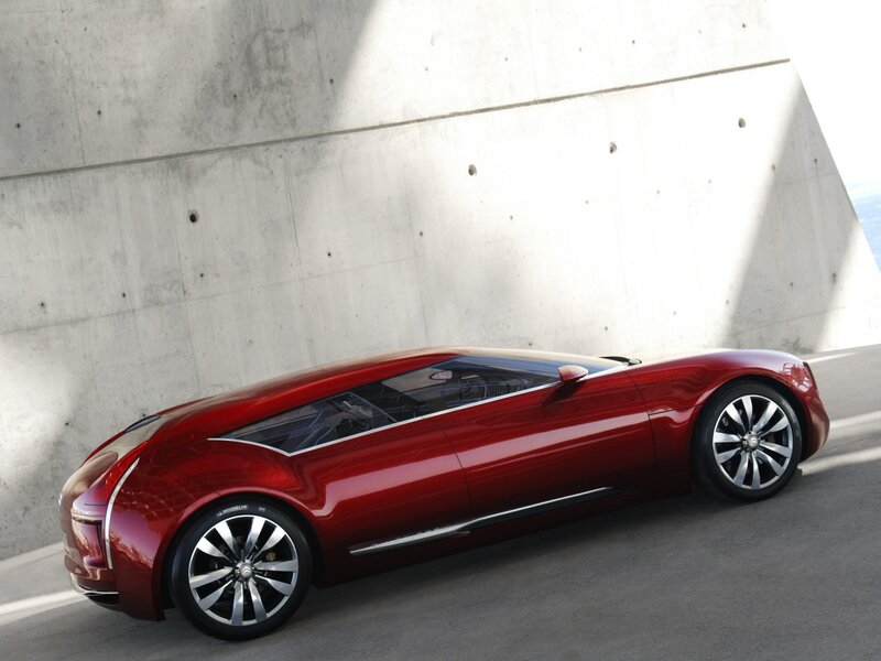 Red Concept Car — Dramatic, Afternoon, Photograph, Concrete Wall, Road