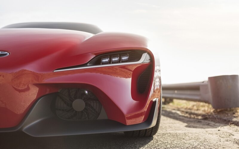 Red Concept Car — Dramatic, Afternoon, Photograph, Headlight