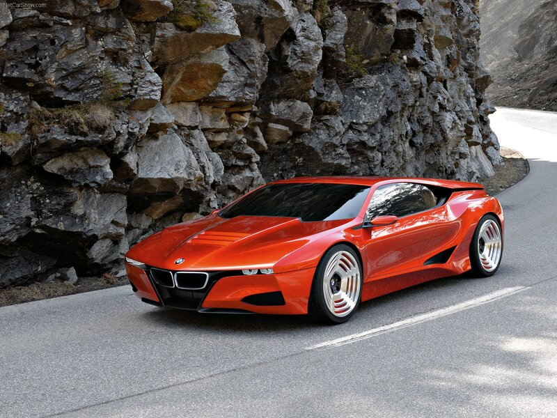 Red Concept Car — Dramatic, Afternoon, Photograph, Road, Rock Wall