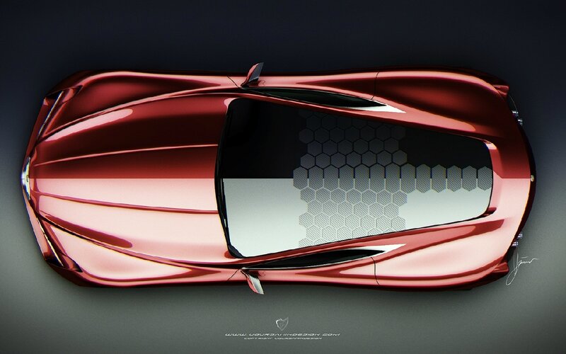 Red Concept Car — Dramatic, Digital Art, Hexagonal Pattern