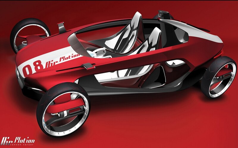 Red Concept Car — Dramatic, Digital Art, Wheels