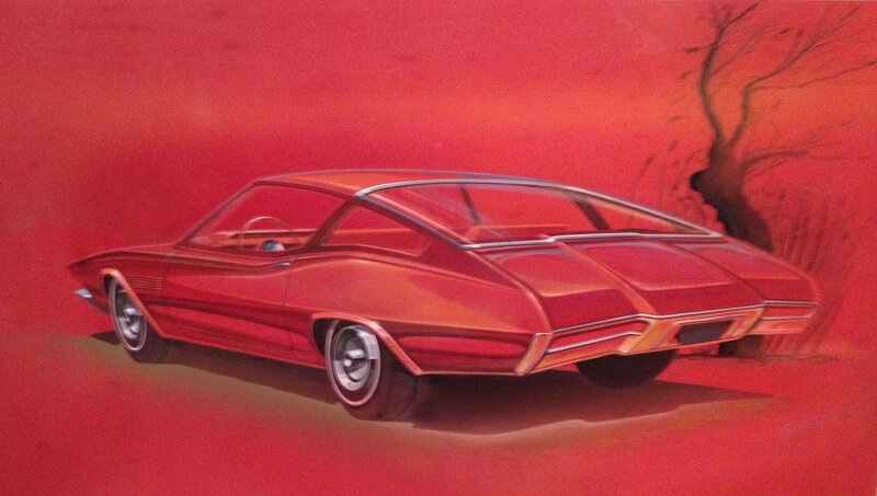 Red Concept Car — Dramatic, Illustration, Tree