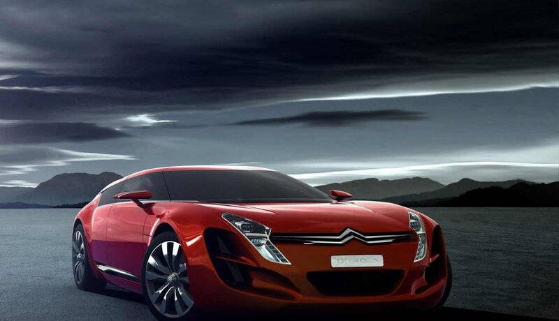 Red Concept Car — Dramatic, Night, 3d Render, Mountains, Sky