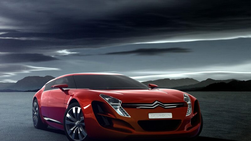 Red Concept Car — Dramatic, Night, 3d Render, Mountains