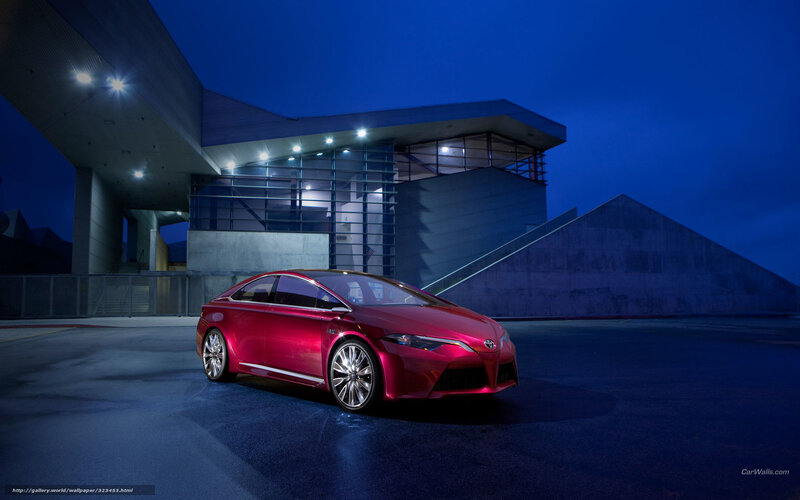 Red Concept Car — Dramatic, Night, Photograph, Building, Lights, Asphalt