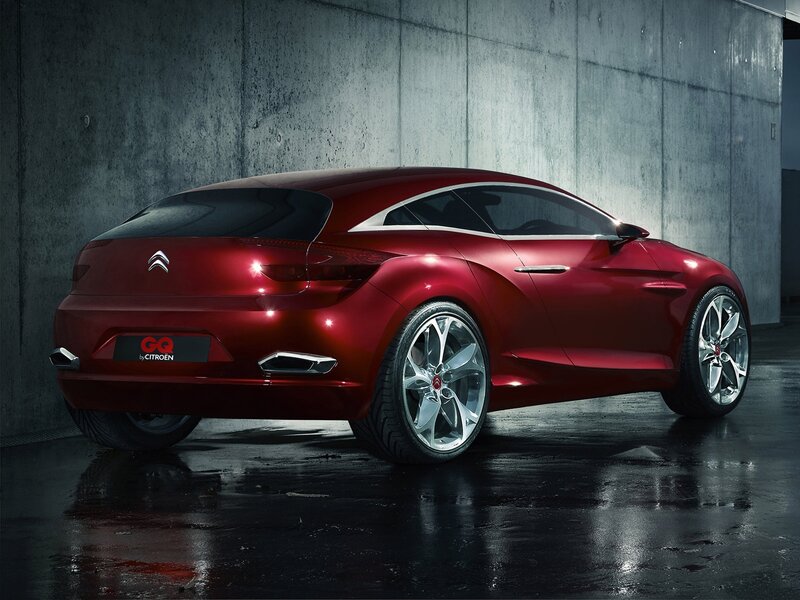 Red Concept Car — Dramatic, Photograph, Concrete Wall, Wet Floor, Black, Gray