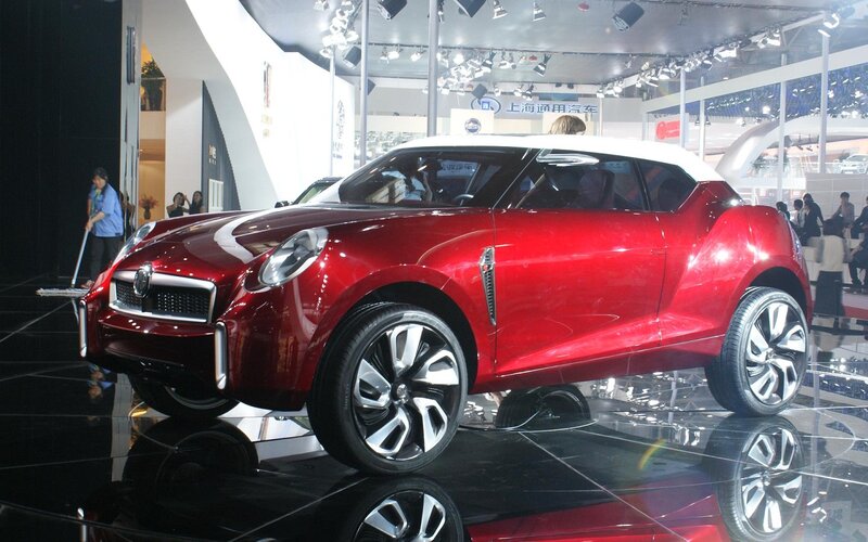 Red Concept Car — Dramatic, Photograph, People, Show Floor
