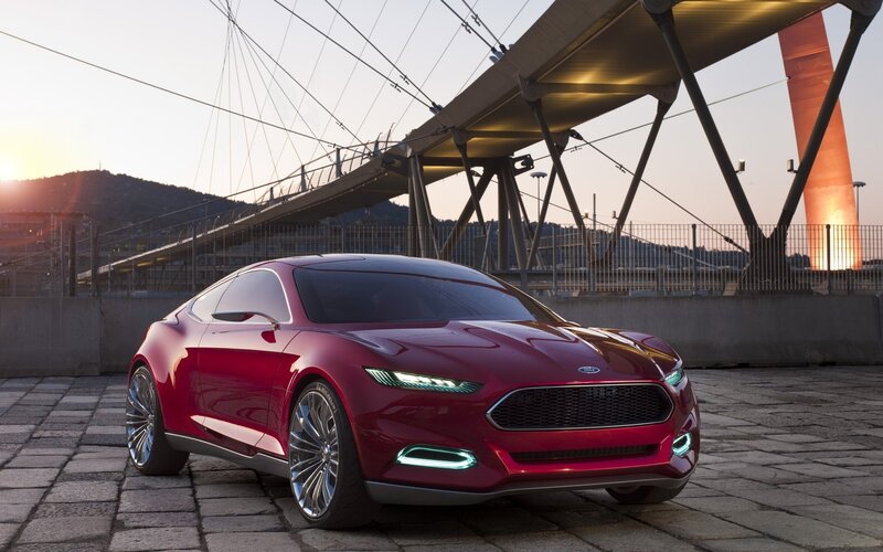 Red Concept Car — Dramatic, Sunset, 3d Render, Bridge, Cobblestone, Black