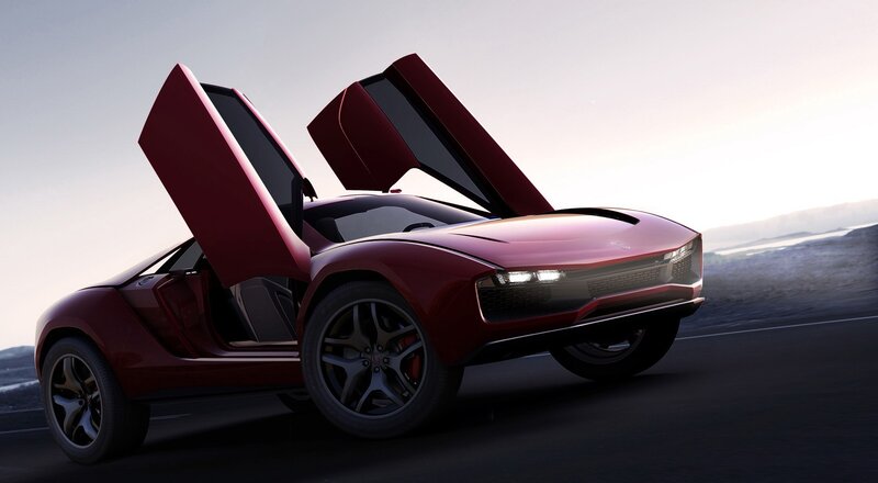 Red Concept Car — Dramatic, Sunset, 3d Render, Car Door