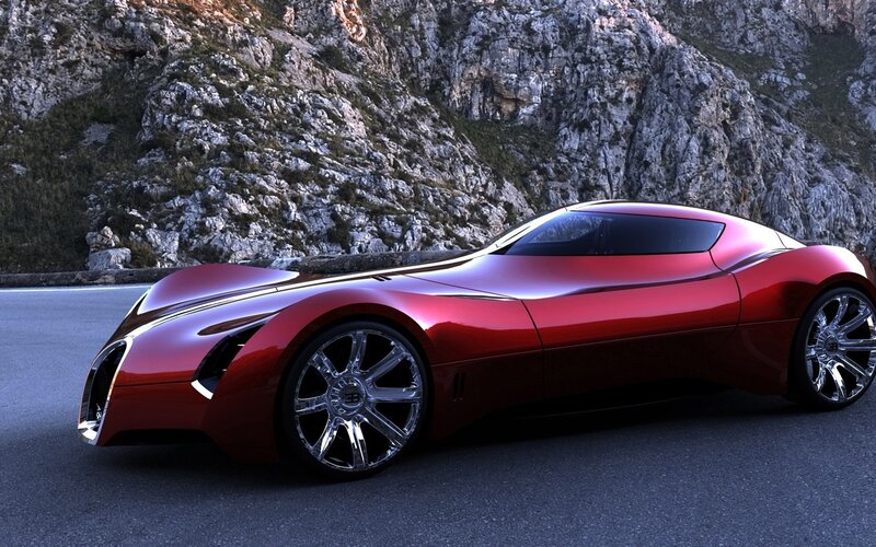 Red Concept Car — Dramatic, Sunset, 3d Render, Road