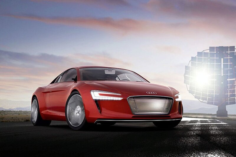 Red Concept Car — Dramatic, Sunset, 3d Render, Solar Panel Array
