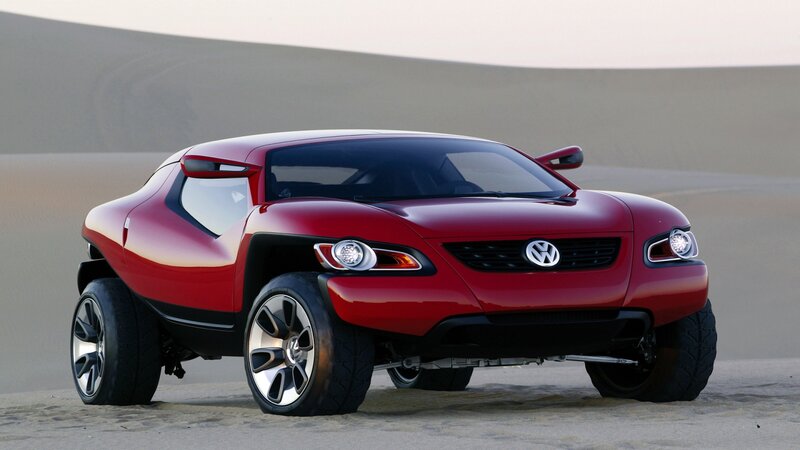Red Concept Car — Dramatic, Sunset, Photograph, Sand Dunes