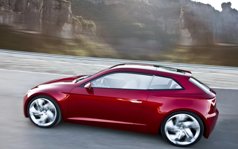 Red Concept Car — Dynamic, Afternoon, Photograph, Road, Cliffs