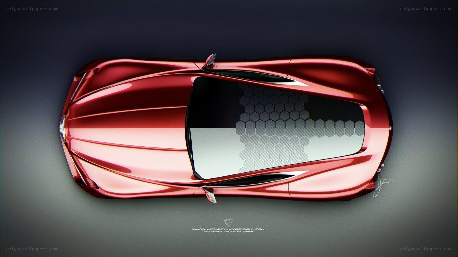 Red concept car from above