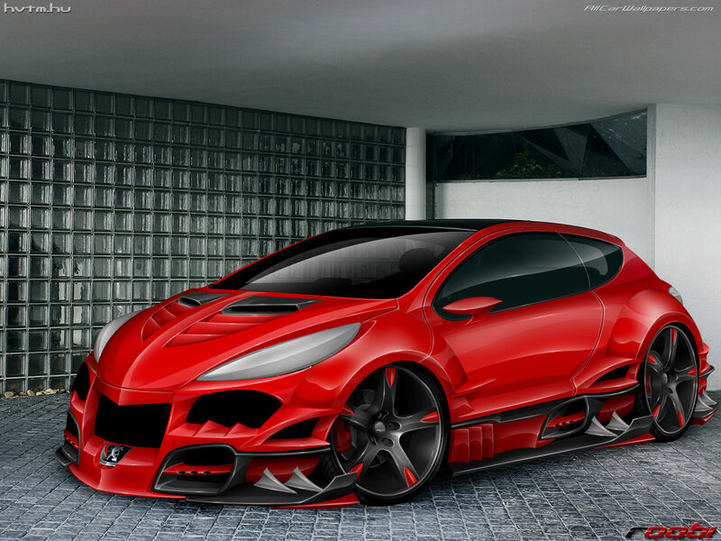 Red concept car in garage