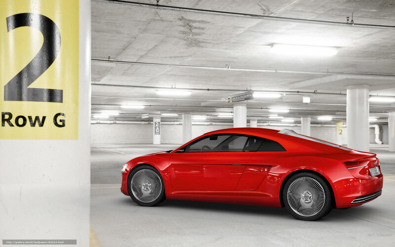 Red Concept Car — Modern, 3d Render, Parking Garage, Pillar