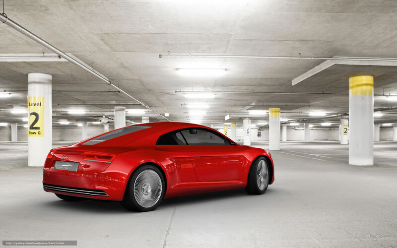 Red Concept Car — Modern, 3d Render, Parking Garage