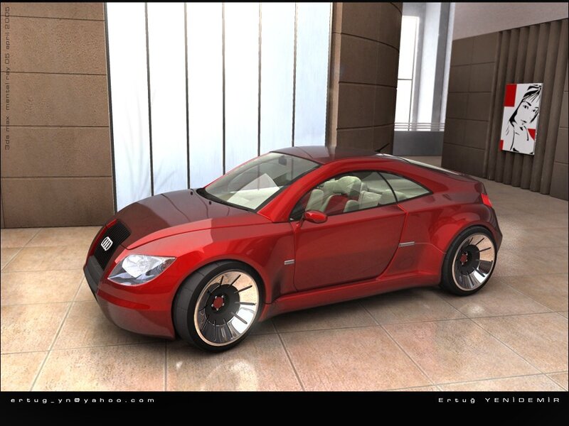 Red Concept Car — Modern, 3d Render, Tiled Floor